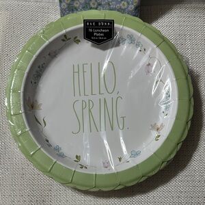 RAE DUNN meri meri 16 Plates & 32 Napkins Hello Spring White Green Blue Bundle